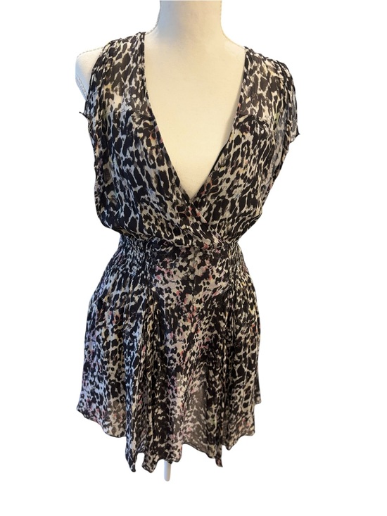 All Saints Dresses & Skirts - All Saints Black, White & Pink Leopard-Print Mini Dress